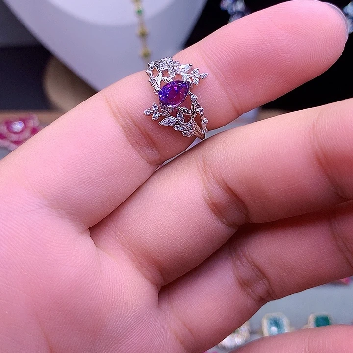 蓝宝石戒指银S925镶嵌