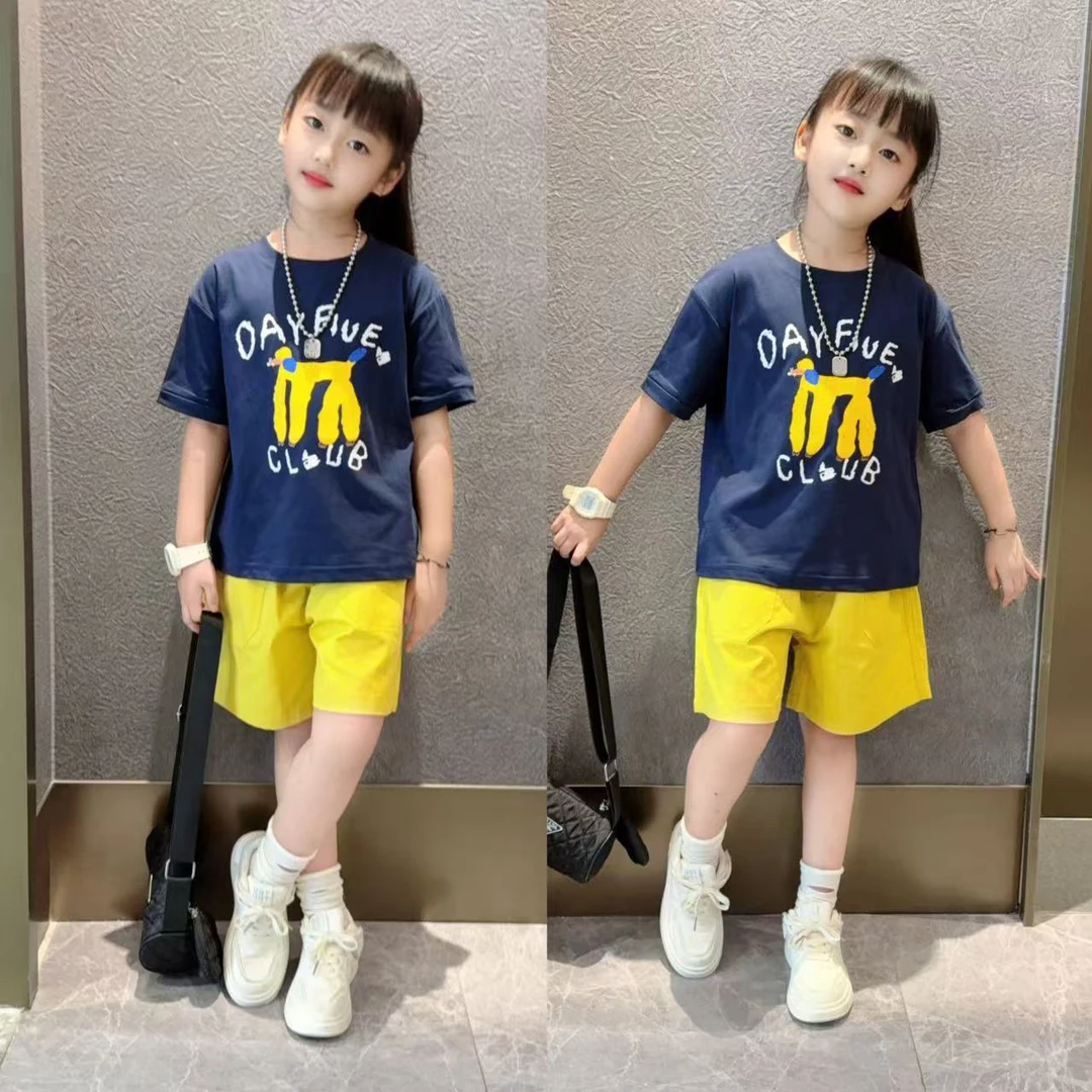 女童夏季韩版休闲短袖T恤短裤运动套装中大童小女孩洋气儿童夏装t