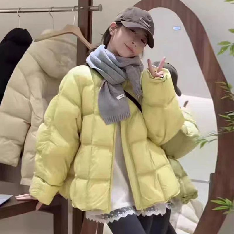 韩系圆领棉服女2024冬新款宽松保暖百搭面包服外套O1通鹏-*6