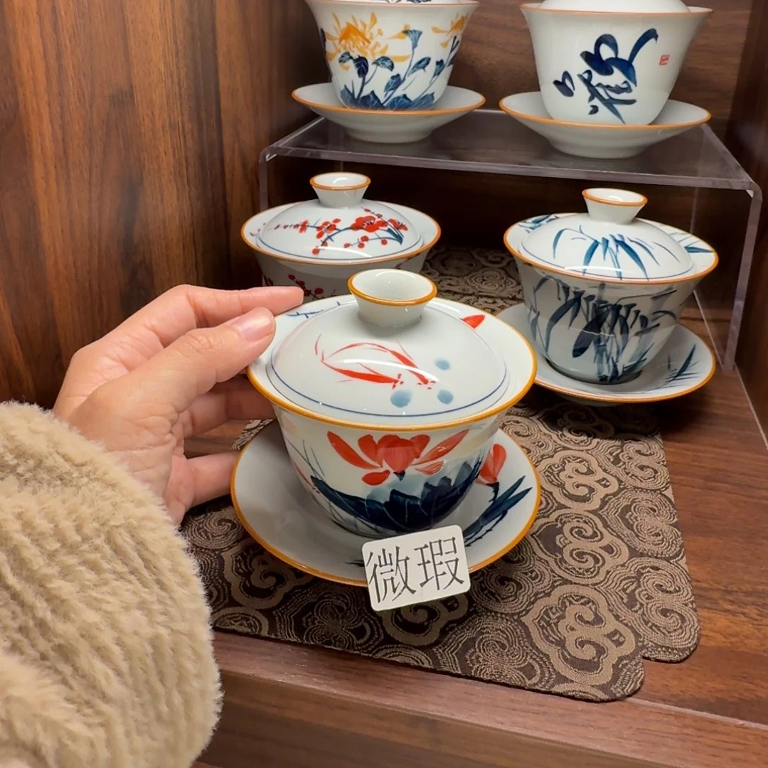 釉下手绘茶具微瑕