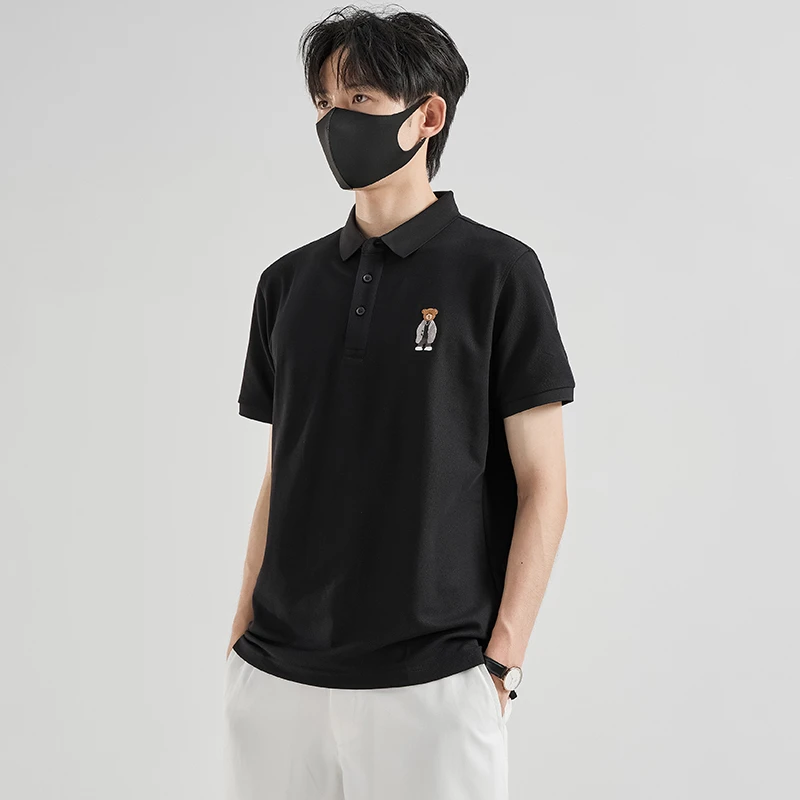 仓石一树潮牌高端刺绣短袖POLO衫男夏季休闲百搭宽松小熊翻领T恤