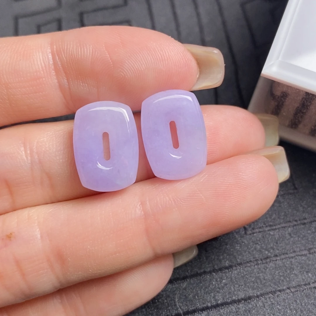 翡翠未镶嵌耳饰浅紫方糖