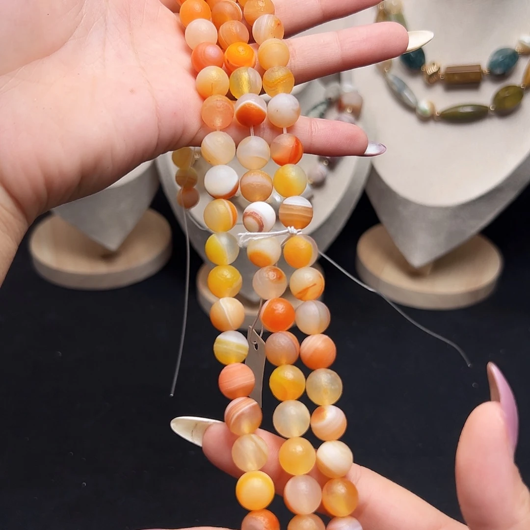 玛瑙/玉髓合金珠宝半成品w255 10m 小清新橘调玛瑙一条
