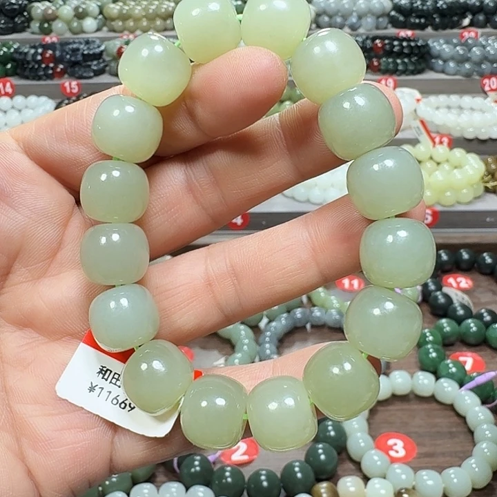 未镶嵌手链和田玉清水绿青海老型卡14