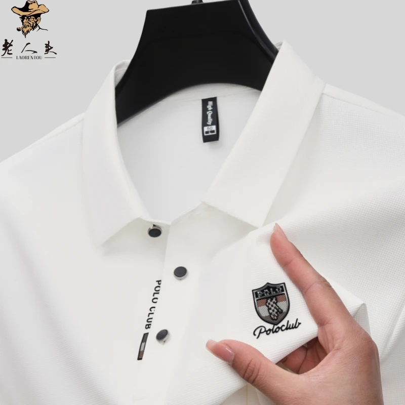 香港老人头轻奢冰丝无痕T恤衫男士商务短袖休闲POLO衫夏季透气衣