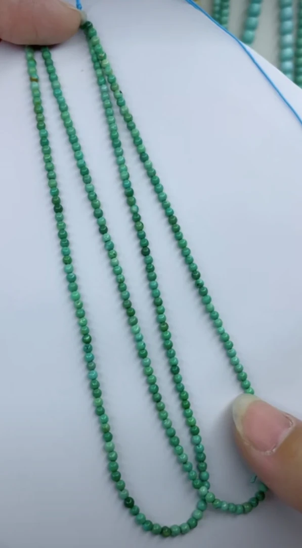 天然原矿绿松石米珠链卡2+