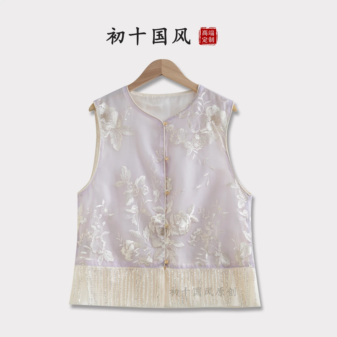 新中式刺绣流苏马夹女夏季新款百搭气质薄款马甲上衣F108
