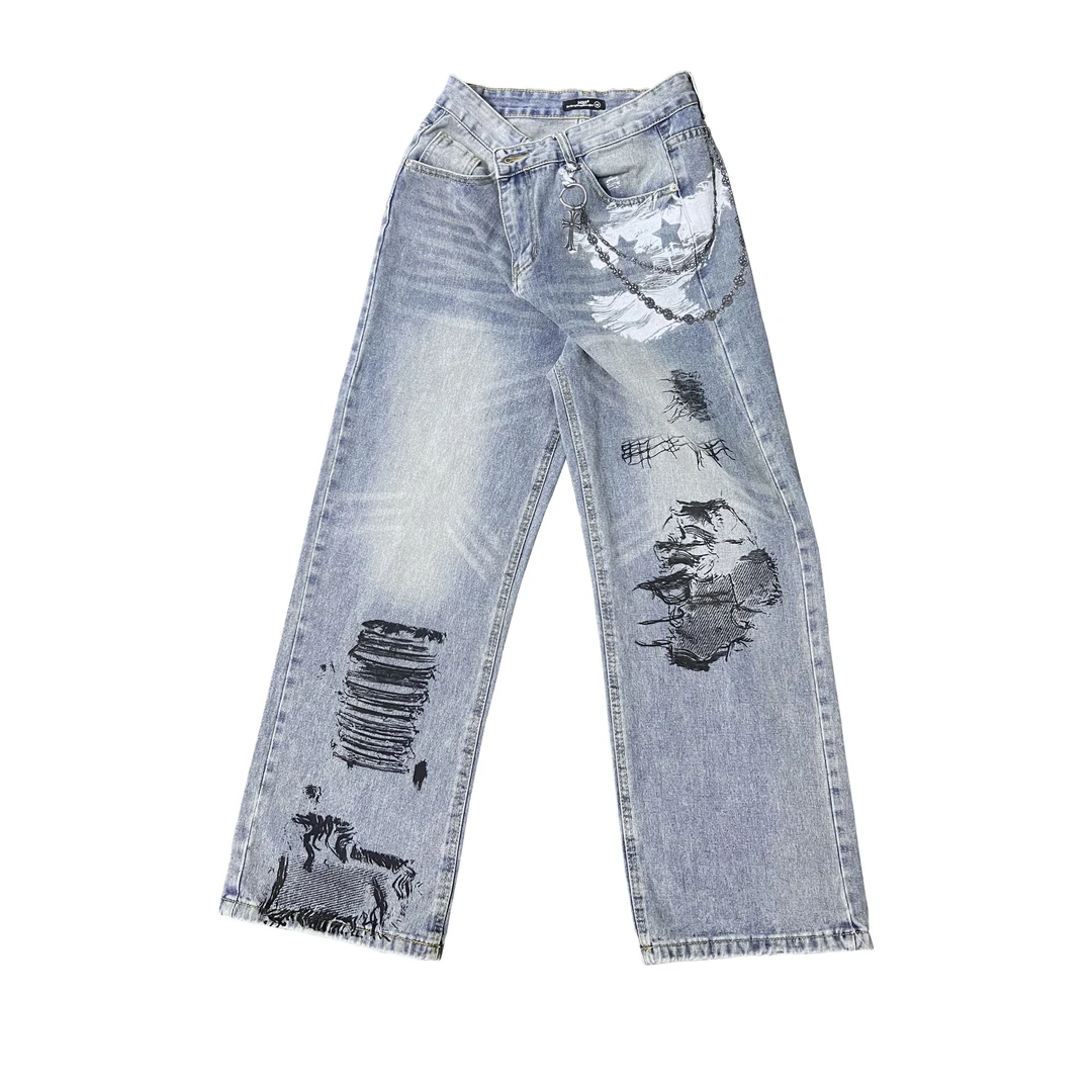 Dehz25SS“直喷挂链”cleanfit牛仔裤男春秋小众直筒裤子原牛