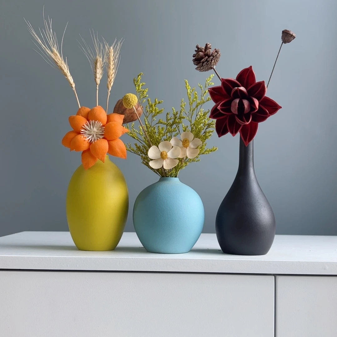 摆件陶瓷小花瓶摆件含花总高约20-30cm