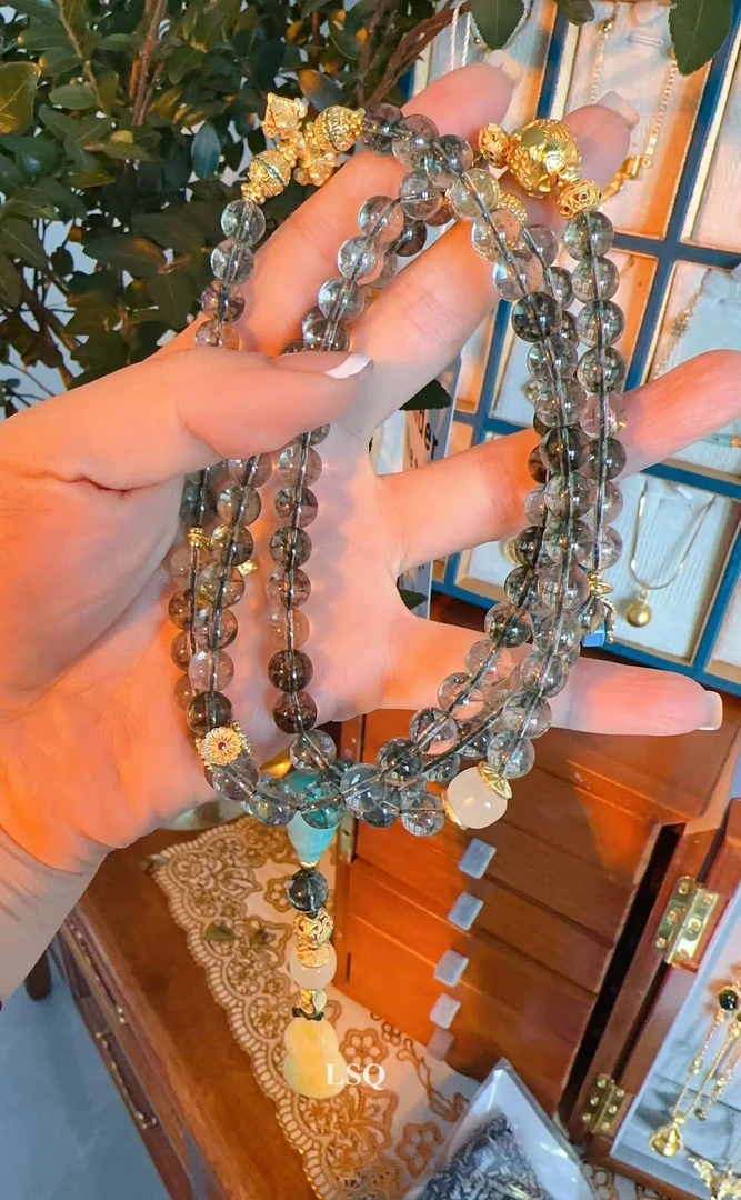 铜合金合成锆石项链 SQ思岐新中式-千层绿珠幽灵百珠项链5729