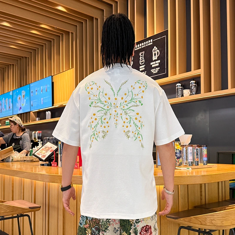 短袖男上衣休闲男士刺绣蝴蝶短袖中国风时尚T恤印花夏季情侣装