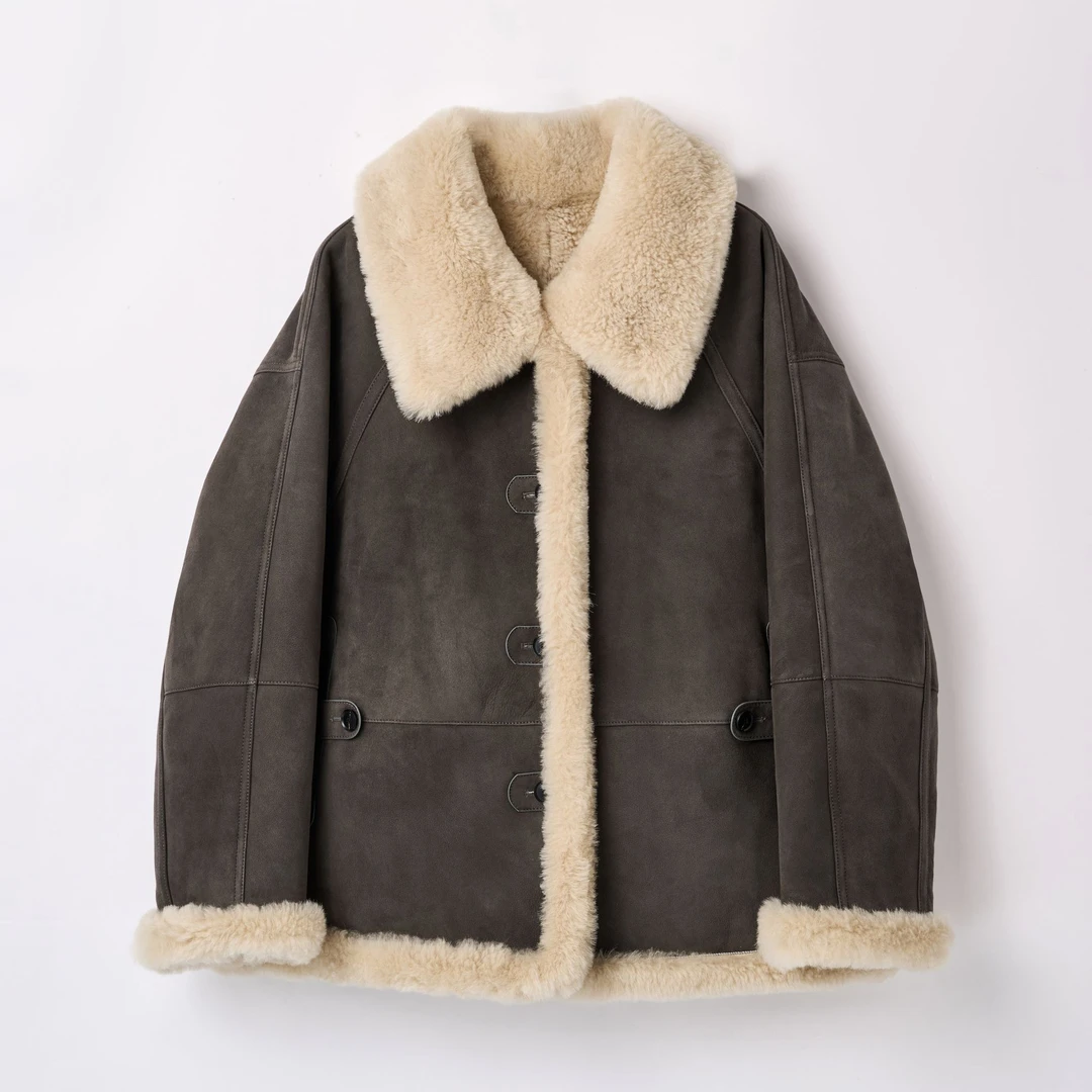 【弓ECHO】2025冬季新款西班牙A级绒面皮毛一体宽松慵懒两面穿外套