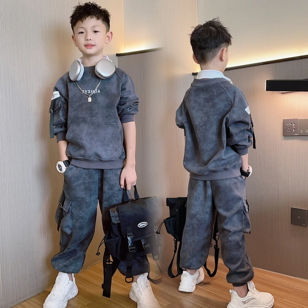 春秋新款中大童男童帅气扎染卫衣脏脏服套装休闲儿童装男孩童装