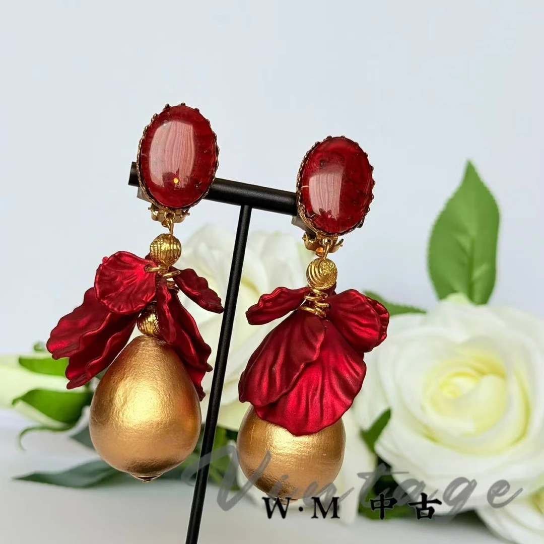 铜合金耳饰 W·M中古-vintage （法）法产扫肩耳夹