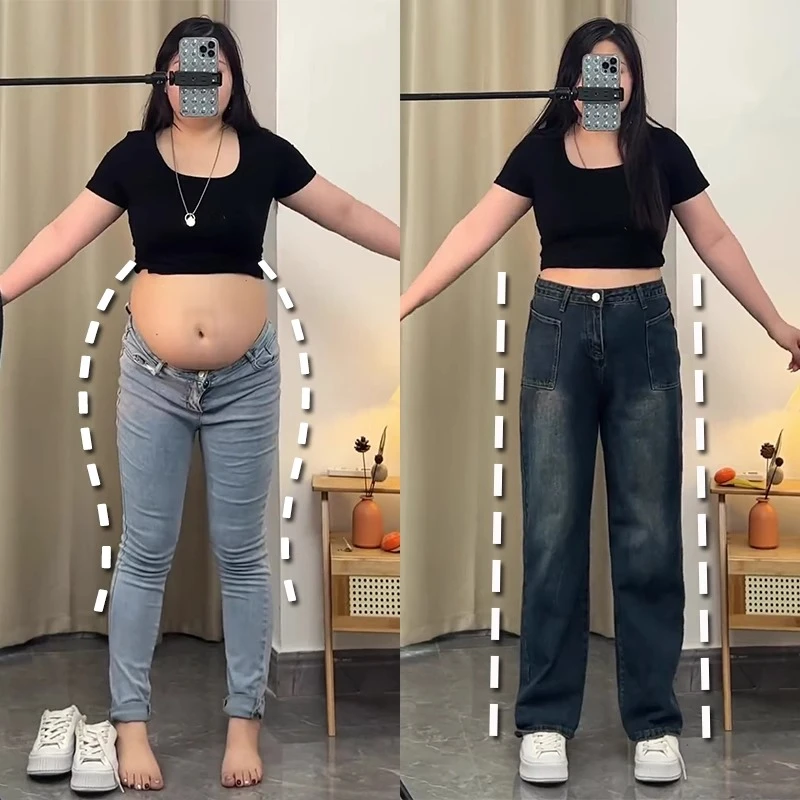 高腰直筒牛仔裤女夏季新款胖mm大码宽松显瘦复古梨形身材阔腿裤子