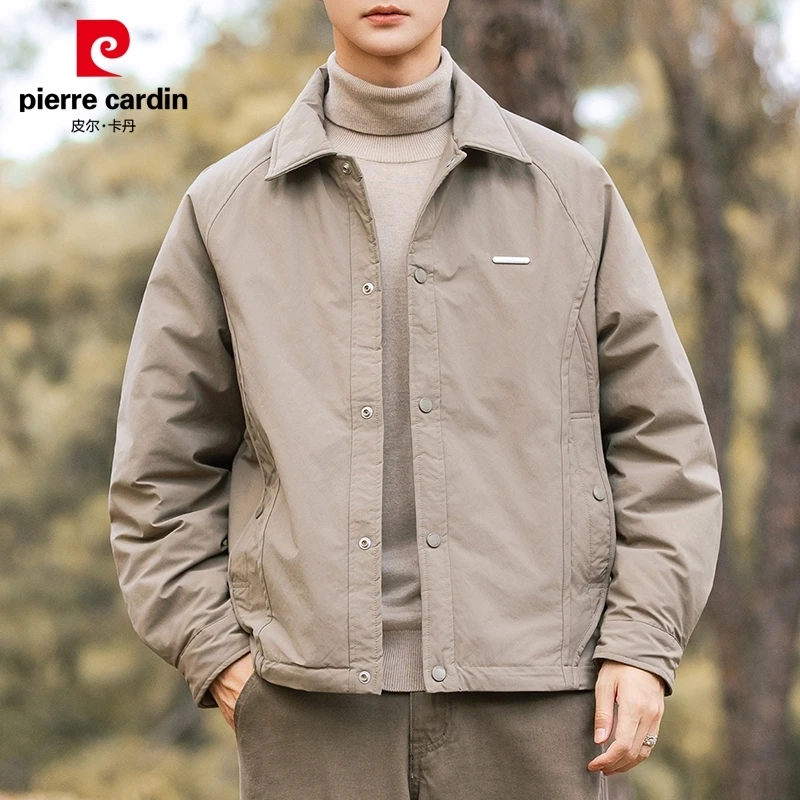 皮尔卡丹翻领羽绒服男士工装短款夹克冬季新款高级感保暖外套男款