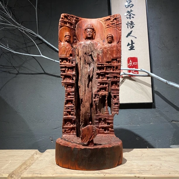 三圣圆梦 血檀 木雕根雕 精品雕刻摆件 长24宽20高56