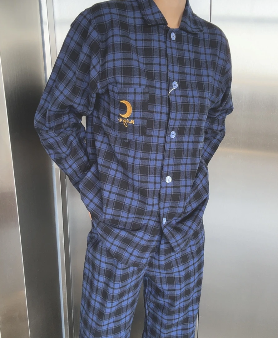 【全棉色织磨毛】男士秋冬磨毛格子长袖长裤套装家居服睡衣长袖长裤