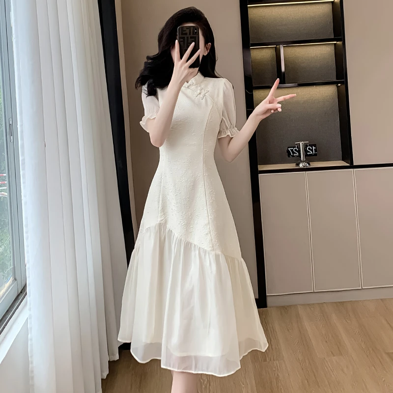 设计感气质显瘦裙子夏季女新中式旗袍改良复古小香风连衣裙中长款