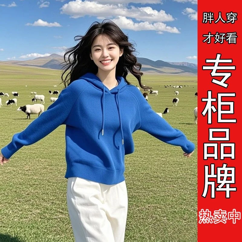 慵懒宽松克莱因蓝连帽针织衫女毛衣设计感小众秋冬超好看绝美上衣