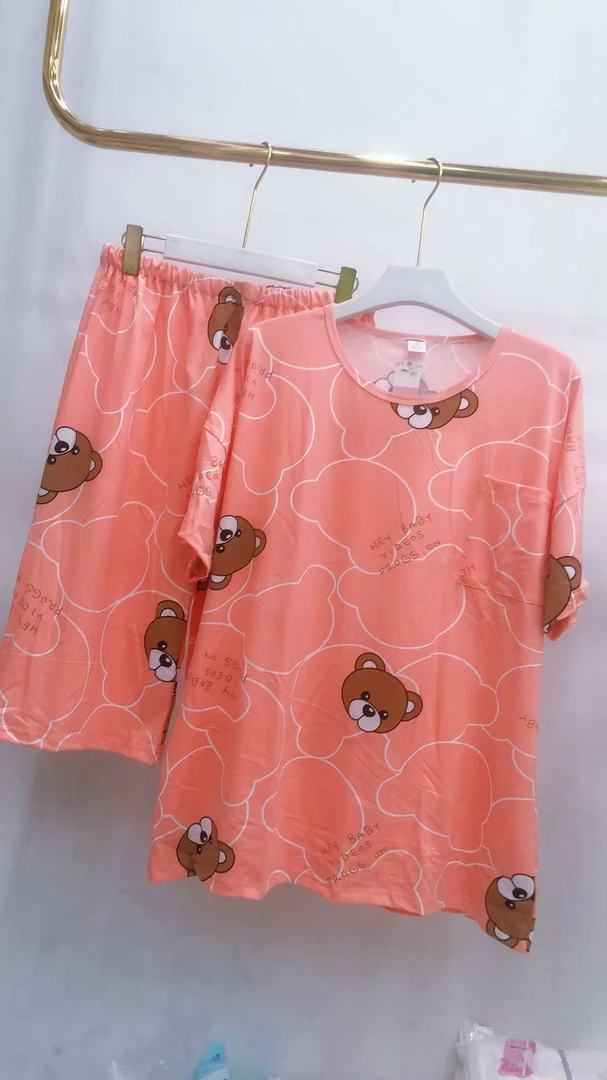 大码夏季卡通牛奶棉家居睡衣套装亲肤舒适透气男女可穿