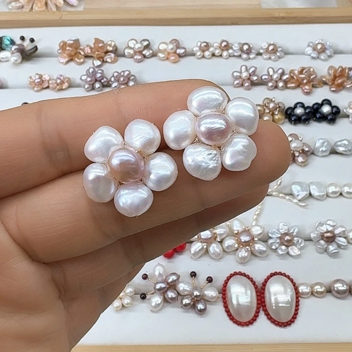 淡水珍珠耳饰银S925镶嵌小*酱