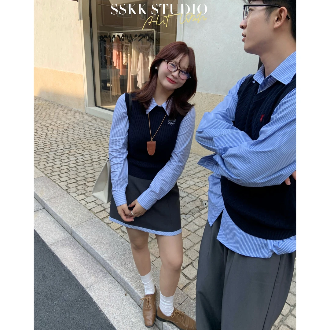 KMZY/KMZY小胖潇专属【时髦欧尼】微胖早秋韩系假两件条纹衬衫毛织