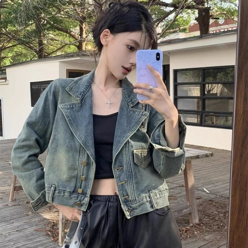 春季新款美式复古短款牛仔外套2025水洗设计感宽松百搭夹克上衣女