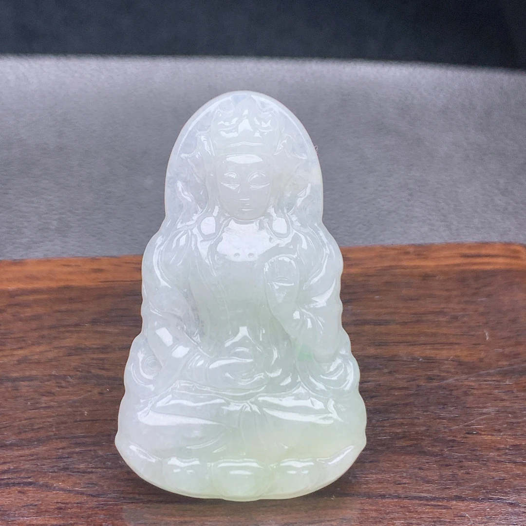 缅甸天然翡翠度母观音吊坠A货冰晴水绿色菩萨挂件项坠精雕坠链