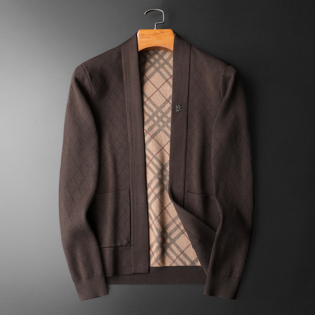 欧洲站简约轻奢高级秋冬款针织毛衣开衫外套男大牌欧货暗花羊毛衫