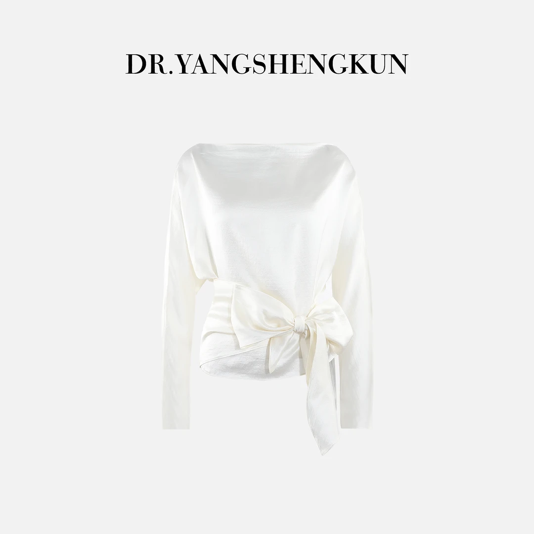 DR杨圣坤2025夏季新款女士法式圆领系带长袖衬衫GF2502-1227
