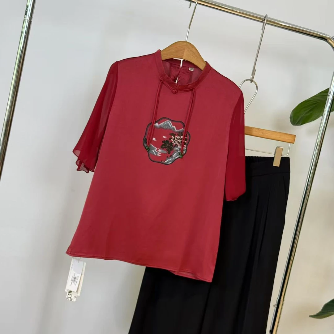 国风印花雪纺短袖小衫ZBS32953衣长61