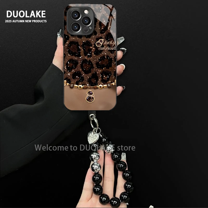 豹纹吉葫芦适用苹果vivo华为oppo小米iPhone17电镀玻璃防摔手机壳