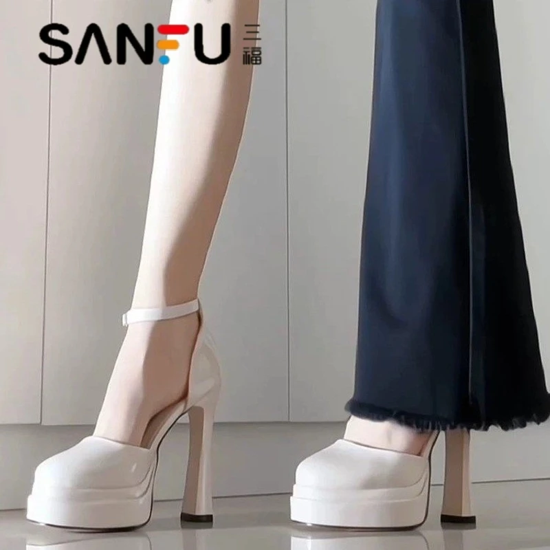 SANFU/三福法式玛丽珍高跟女鞋婚鞋防水台性感超高跟芭比鞋小个子