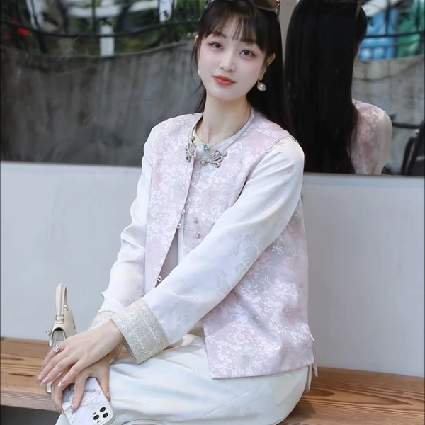 《金鱼闹彩蝶》时尚气质中国风新中式圆领薄马甲3756