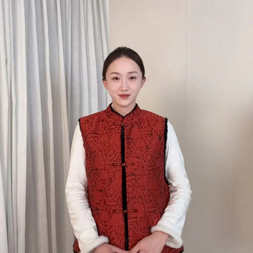 【鸿瑞】2025新款新中式双面穿加绒加厚宋锦国风马甲sFg-28