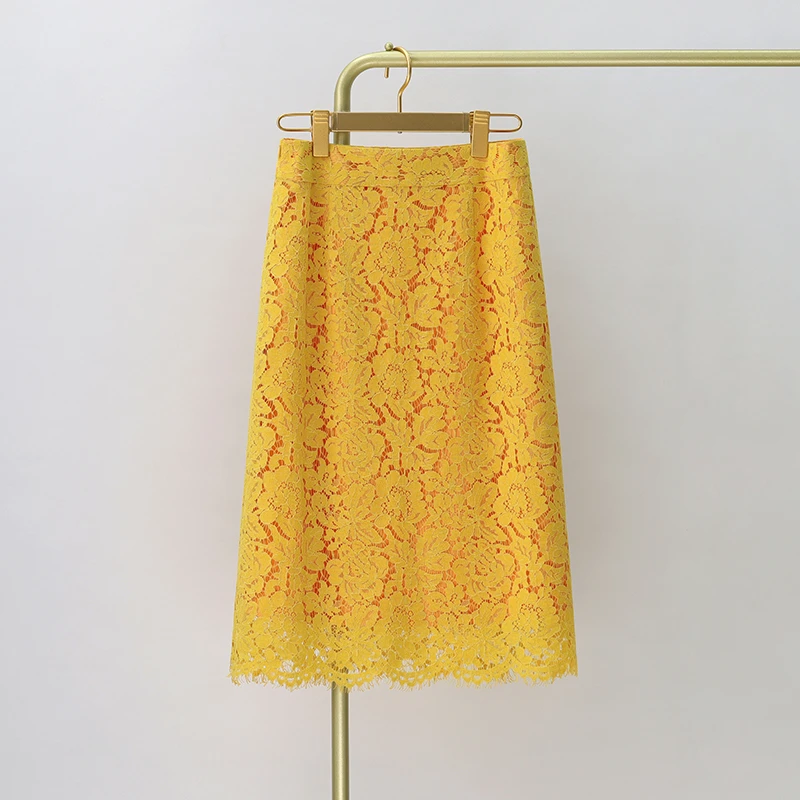 高端水溶蕾丝半身裙女夏季2025新款高腰a字裙气质显瘦中长款裙子