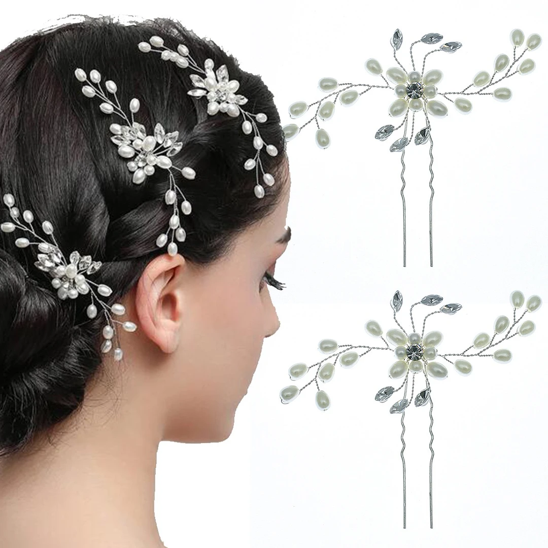 新款欧美婚纱礼服秀禾旗袍盘发发簪新娘手工U型插针发钗时尚气质