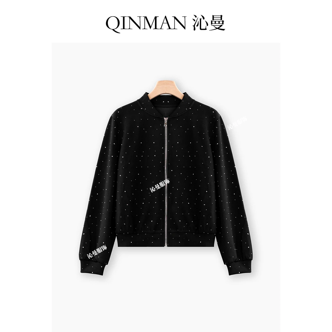 沁曼8392 女装春季高级感重工镶钻棒球服女空气棉显瘦设计感外套