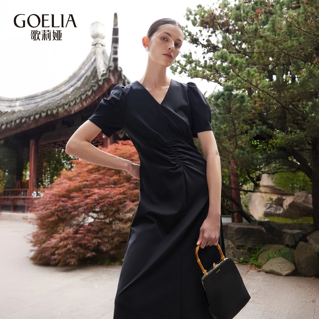 【福利款】歌莉娅夏季轻奢高端法式抽褶时尚连衣裙显瘦通勤