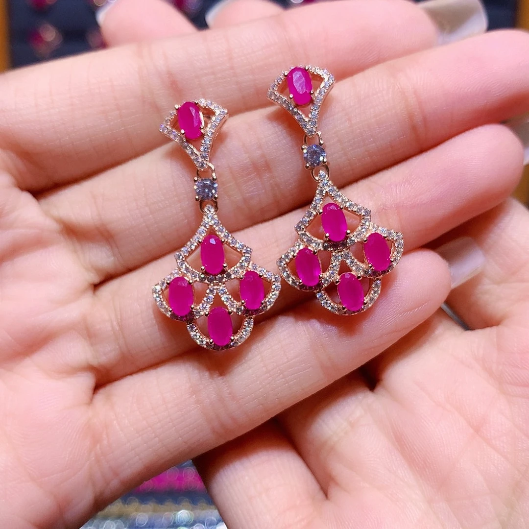 银S925镶嵌耳饰红宝石