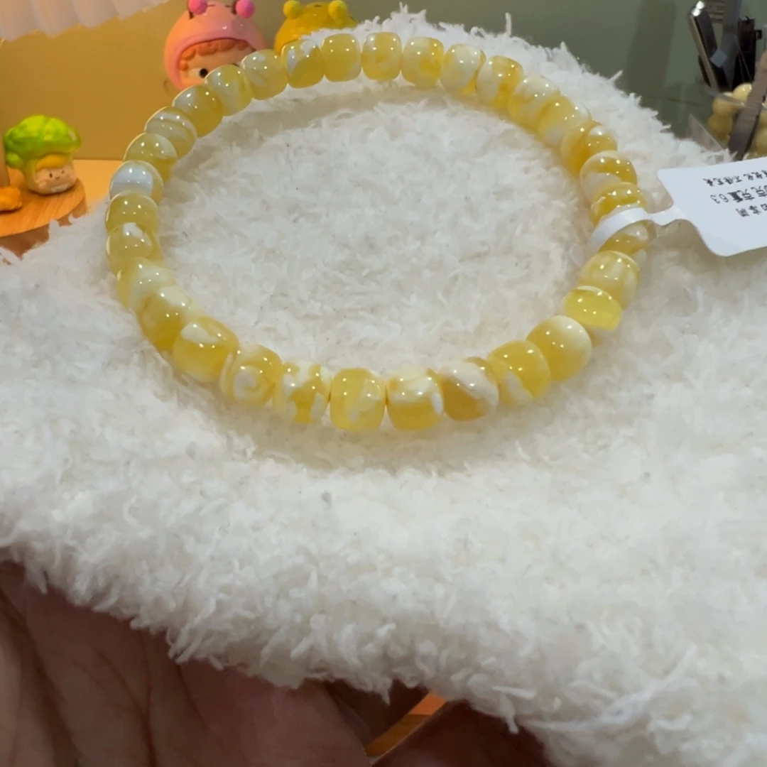 菠***蜜蜜蜡未镶嵌手链金瓷白溶洞7M