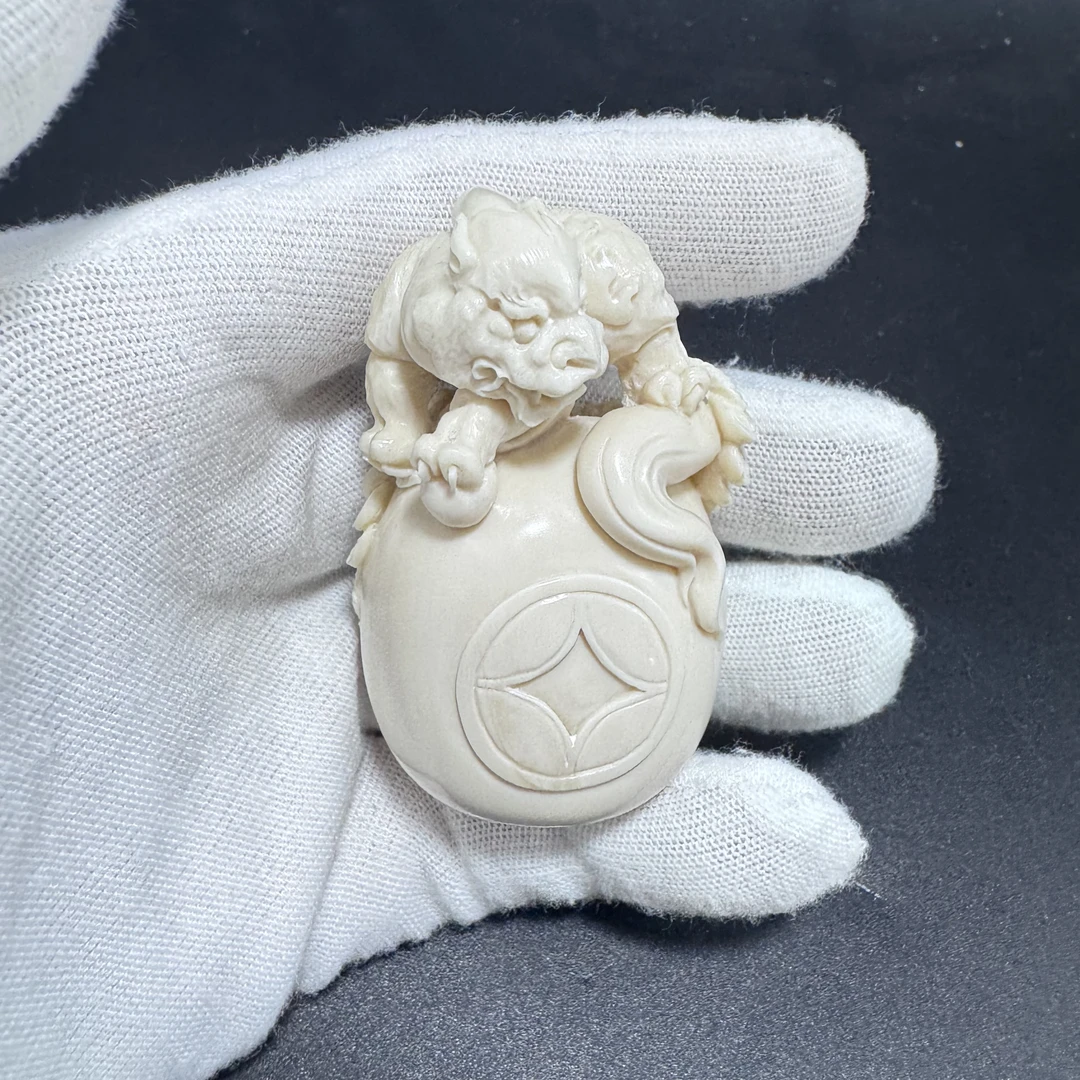 【猛犸兄弟】B0012天然猛犸牙纯手工大师雕刻貔貅抱财摆件