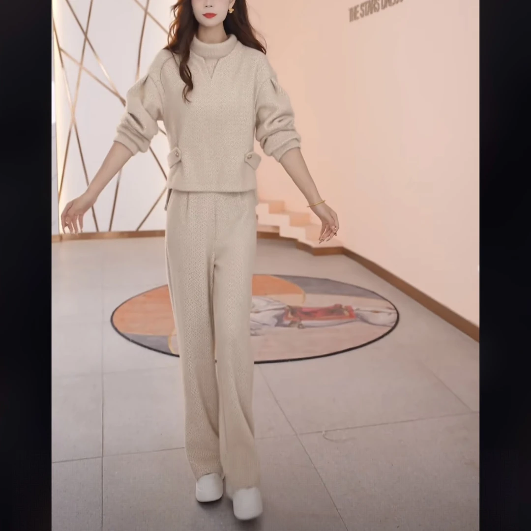 【上衣+裤子】时尚修身气质洋气休闲收腰显瘦减龄百搭女装两件套裤
