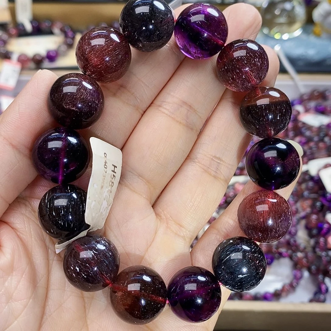 未镶嵌手链水晶16.5黑加仑超七闪瞎眼收藏级H581