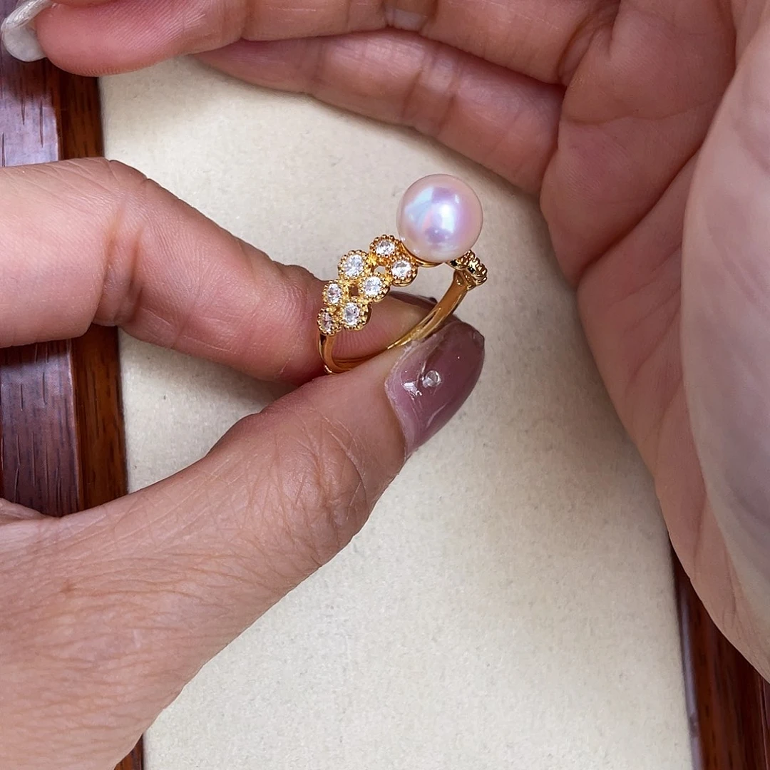 海水珍珠戒指银S925镶嵌彤*