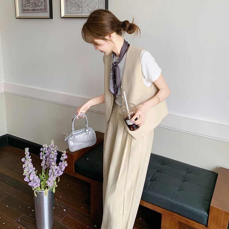 高级感西装马甲套装女2025夏新款韩系减龄老钱风穿搭阔腿裤三件套