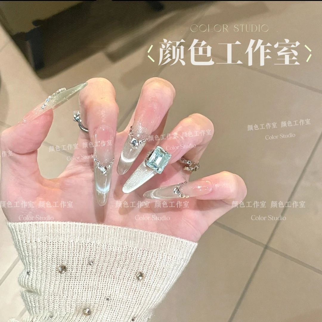 【青提冰沙】喵喵·爆闪清新淡色系薄荷微笑猫眼手工穿戴DIY长款贴片