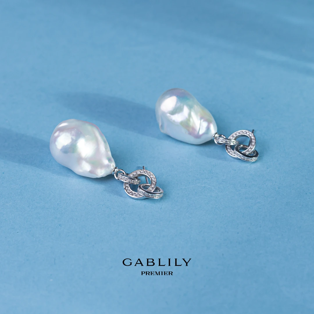 【马力克专属】GABLILY premier 淡水蓝调巴洛克S925银耳饰12-15mm