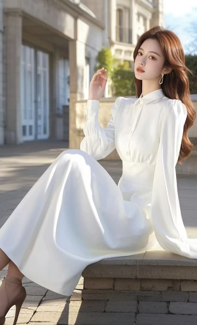 出席重要场合气质名媛高端女神范轻奢高级感超好看白色连衣裙春季